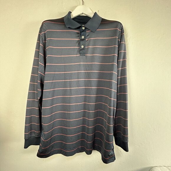 Callaway Mens Striped Long-Sleeve Golf Polo Shirt Pebble Beach Invitational EMC - Picture 1 of 8